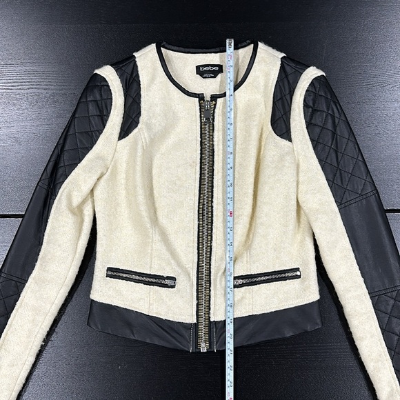 Bebe Wool Cropped Jacket with Faux Leather and Zipper Design Accents - XS. - Picture 6 of 9